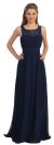 Lace Neck Ruched Bust Long Formal Bridesmaid Dress in Navy